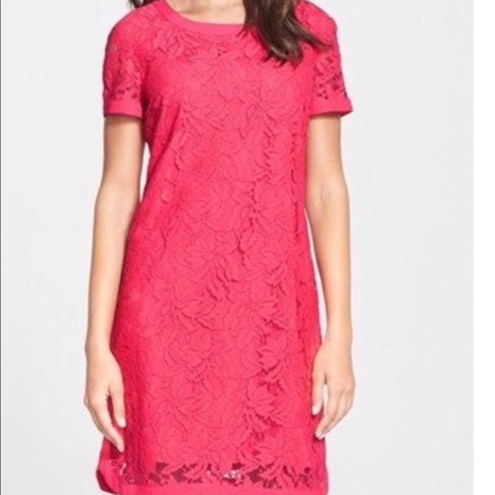 Donna Morgan Red Sheath Mini Dress Short Sleeve Scoop Neck Size 8